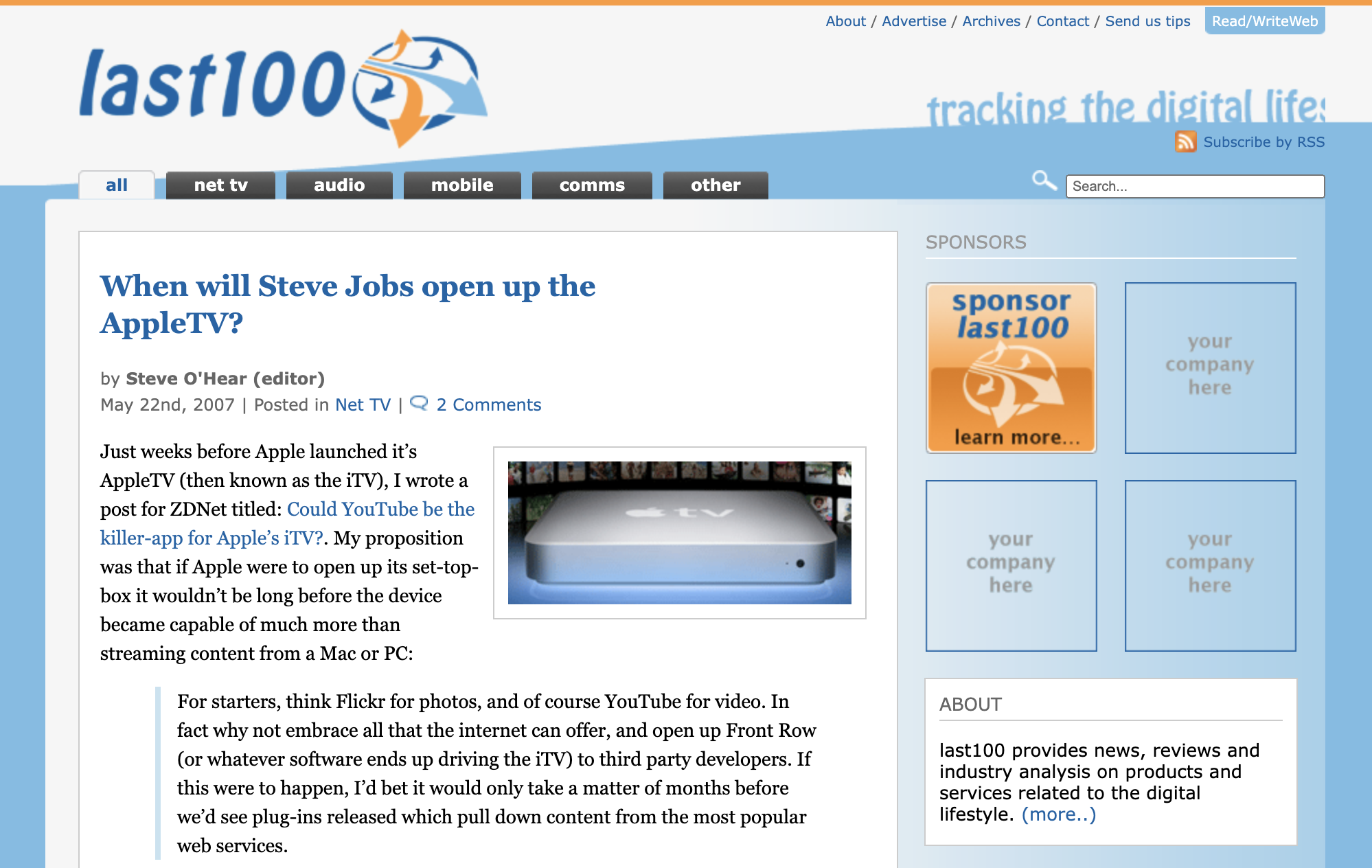 last100; screenshot from May 2007
