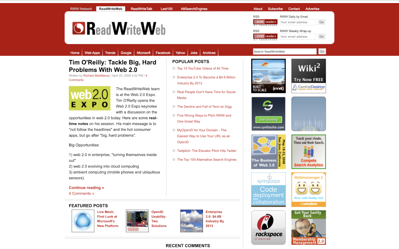 RWW homepage, April 2008