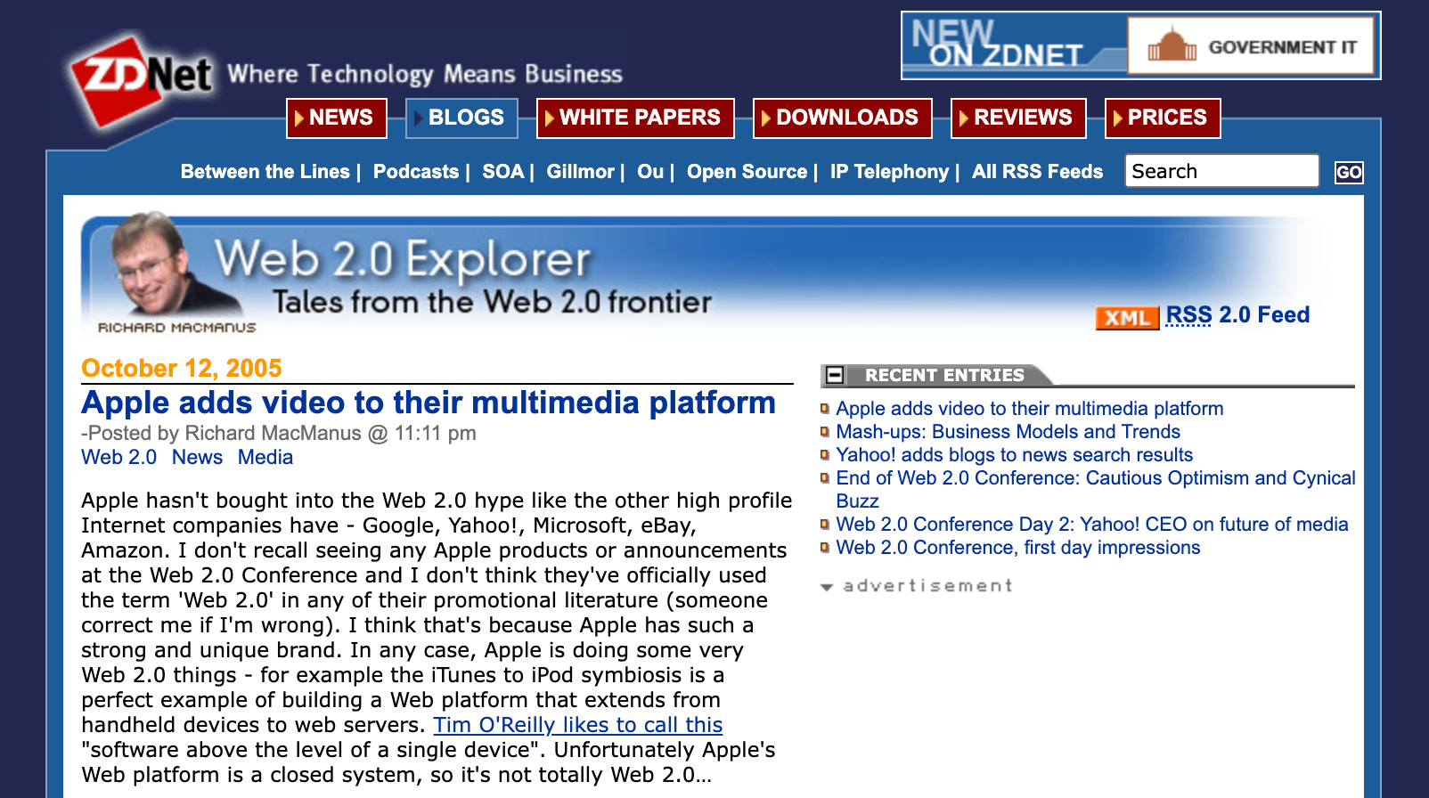 My ZDNet blog, which I started at the end of August 2005.