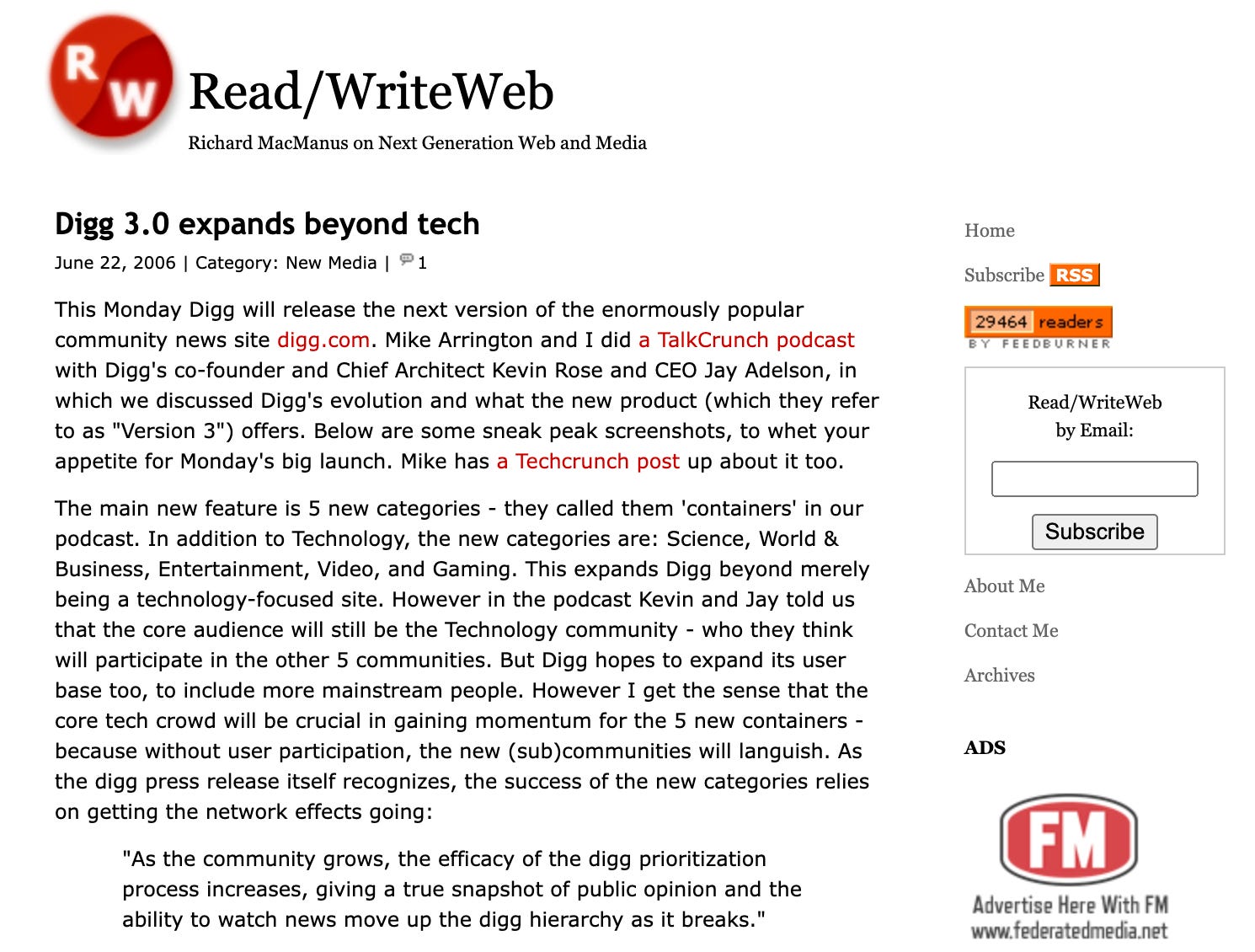 My writeup of “Digg 3.0”, June 2006