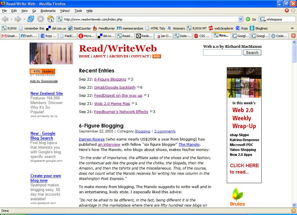 Comparing Wayback Machine Copies of ReadWriteWeb to Old Screenshots