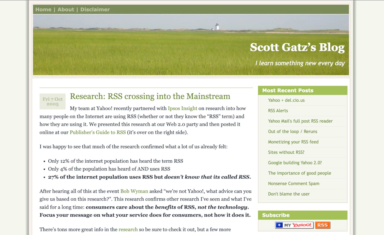 There were several active Yahoo! bloggers at this time, including Scott Gatz