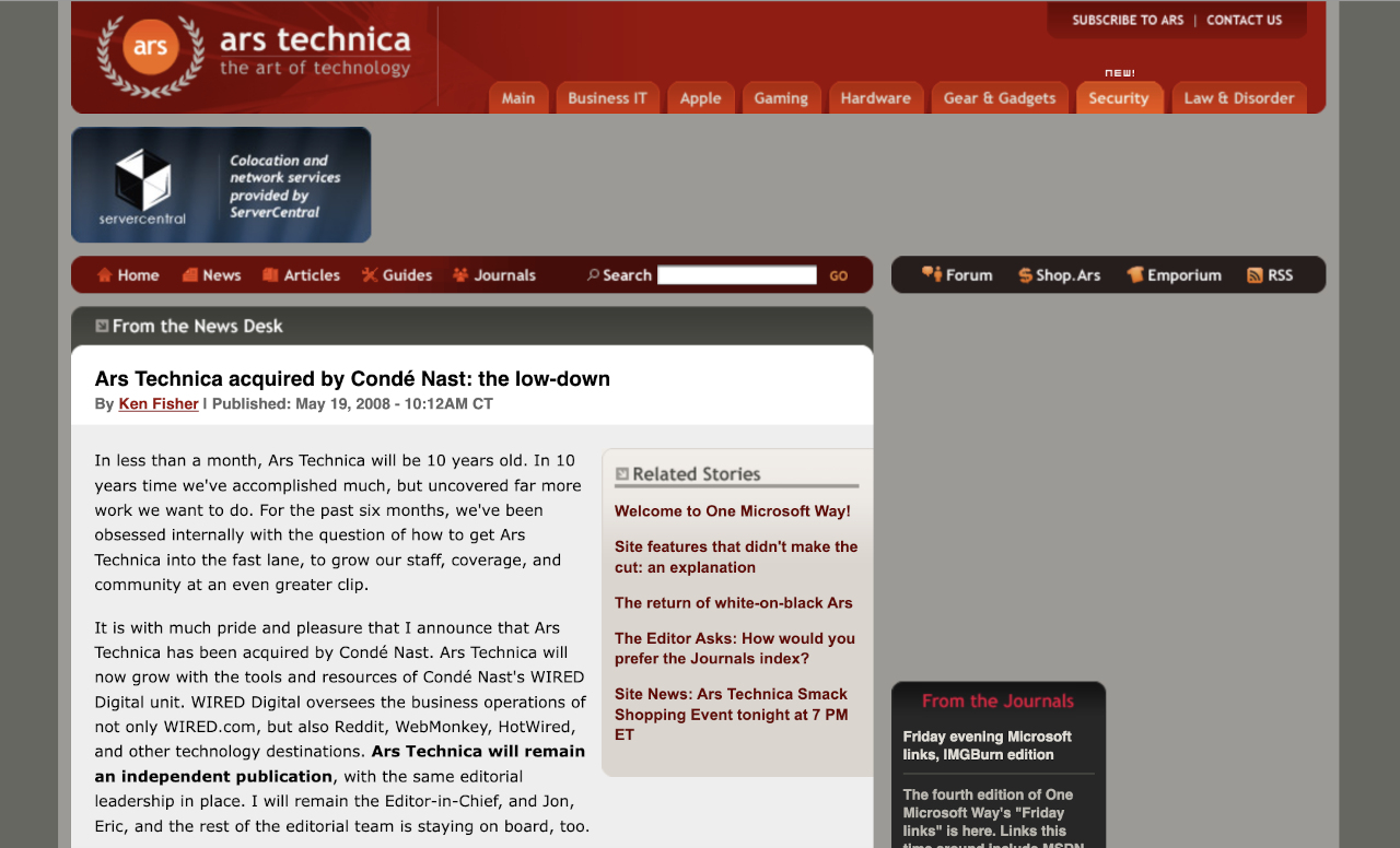 Ars Technica, May 2008