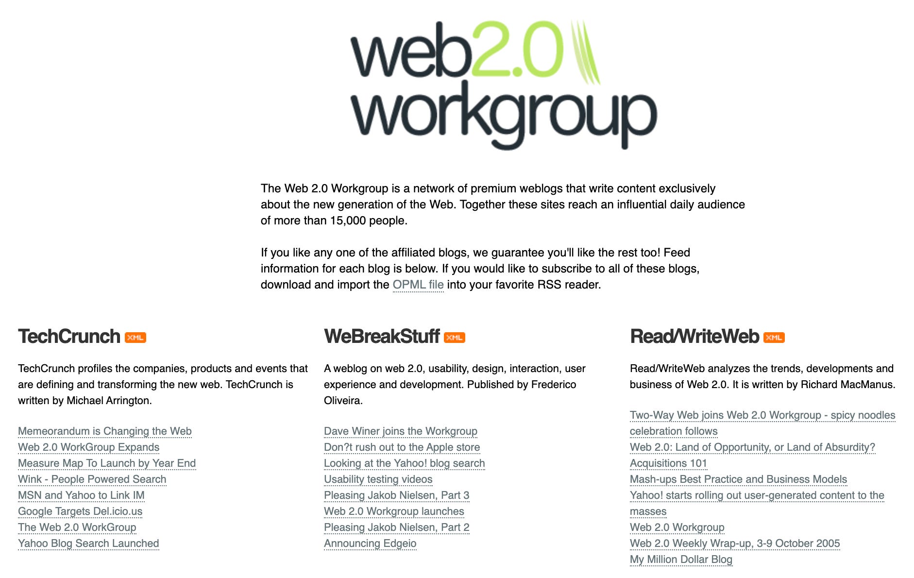 The Web 2.0 Workgroup homepage