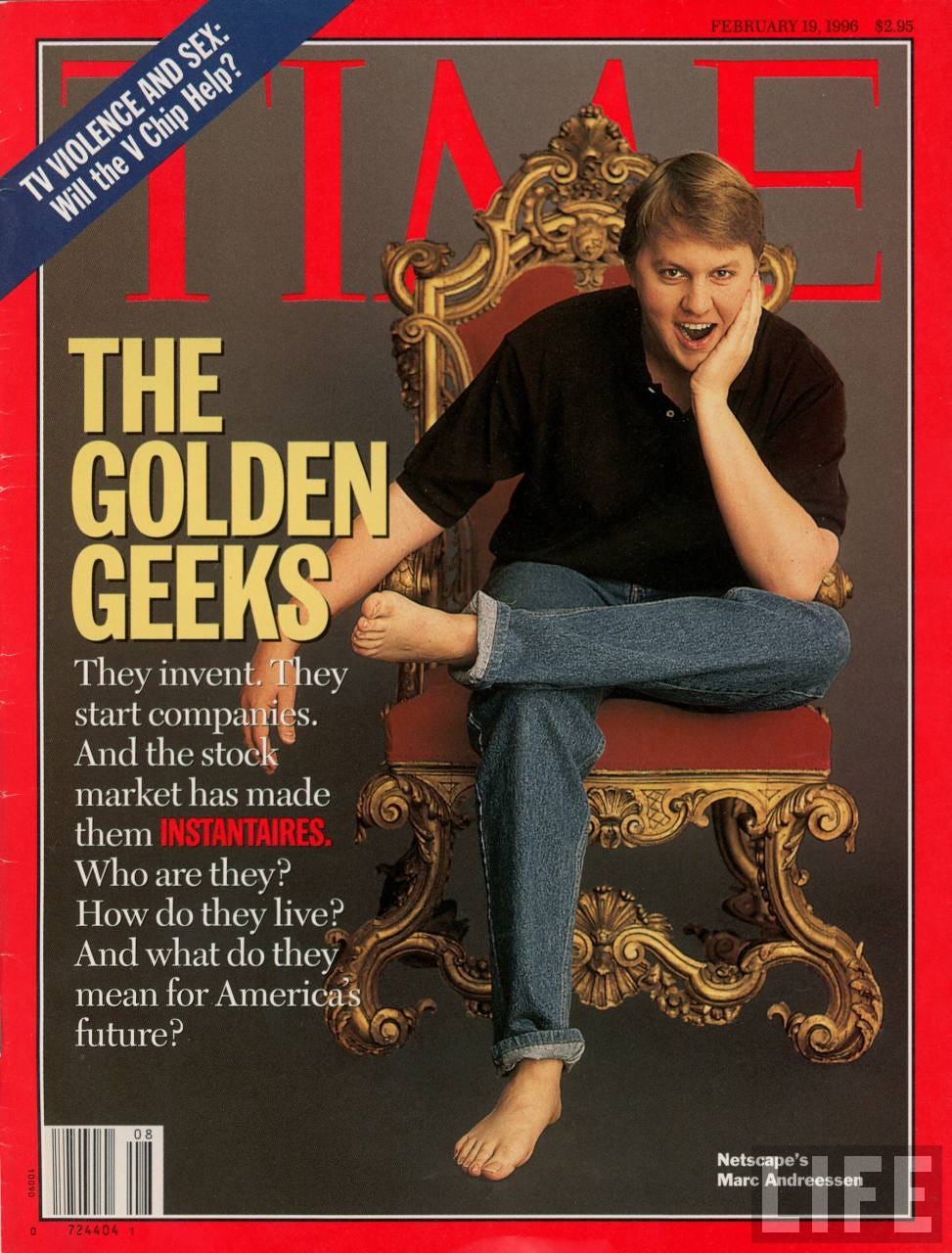Marc Andreessen on the cover of TIME magazine in Feb 1996