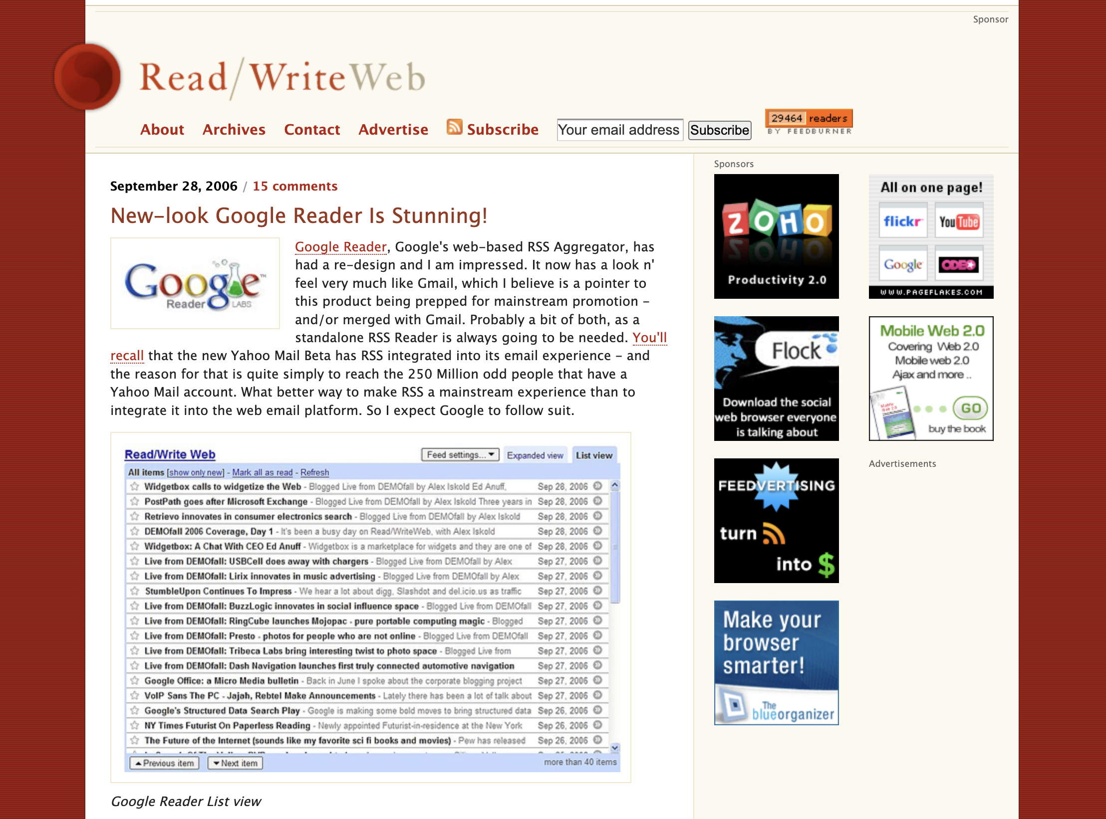 Google Reader redesign, September 2006