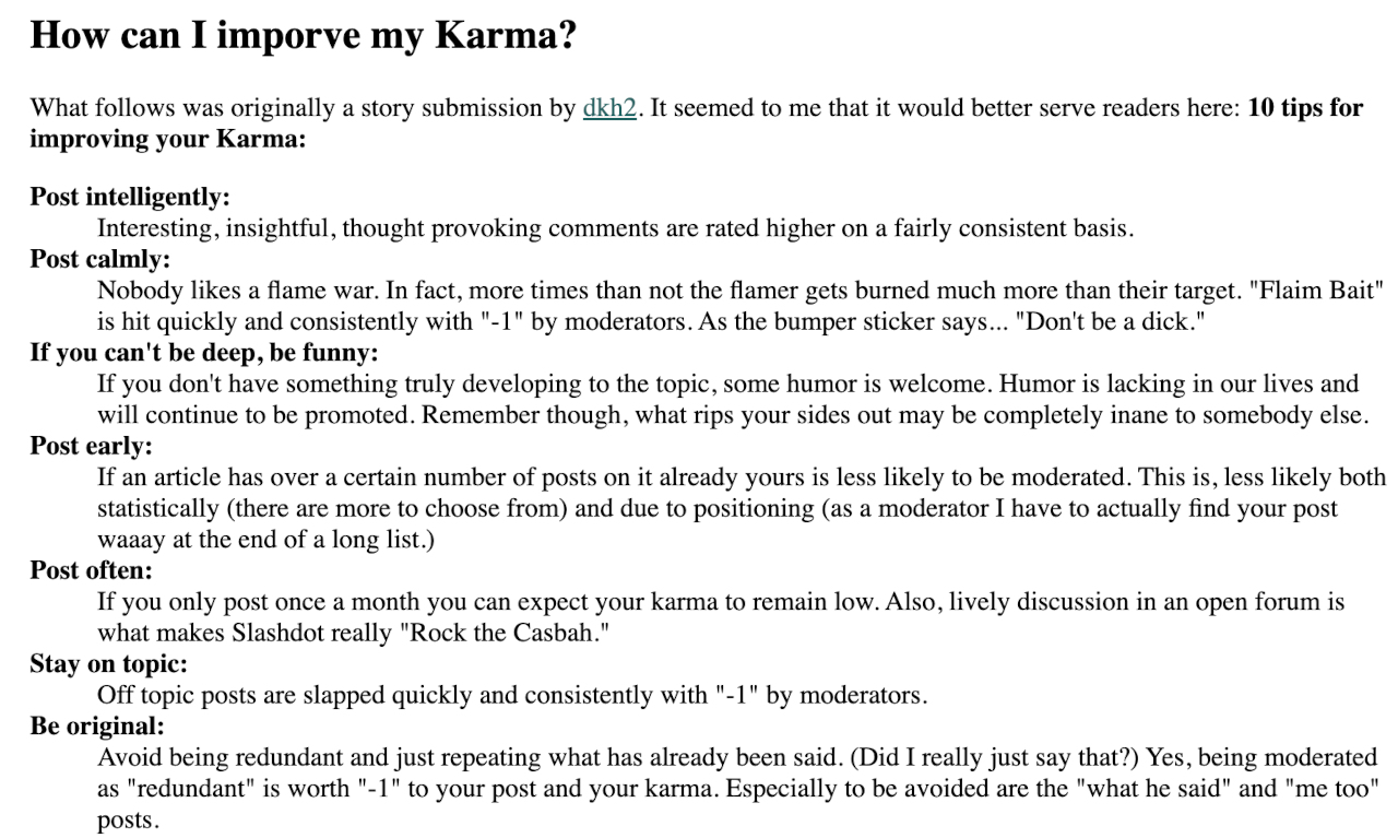 Slashdot karma