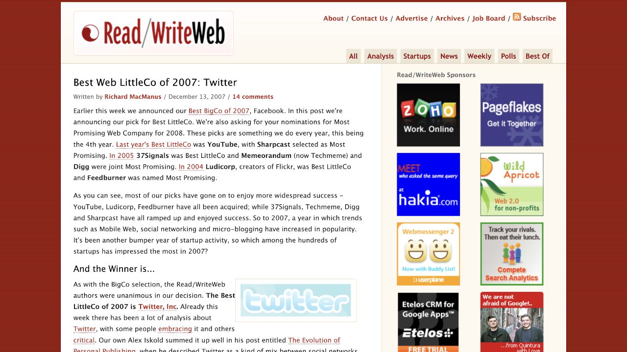 Best Web LittleCo of 2007: Twitter
