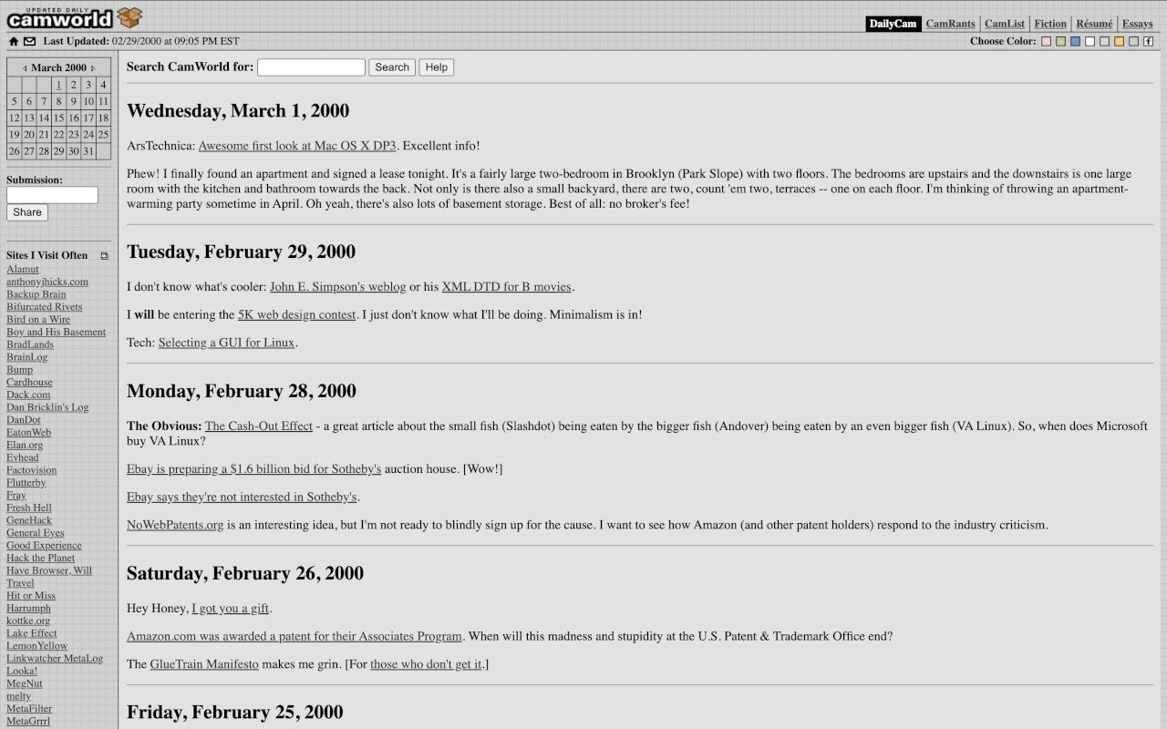 CamWorld blogroll, March 2000
