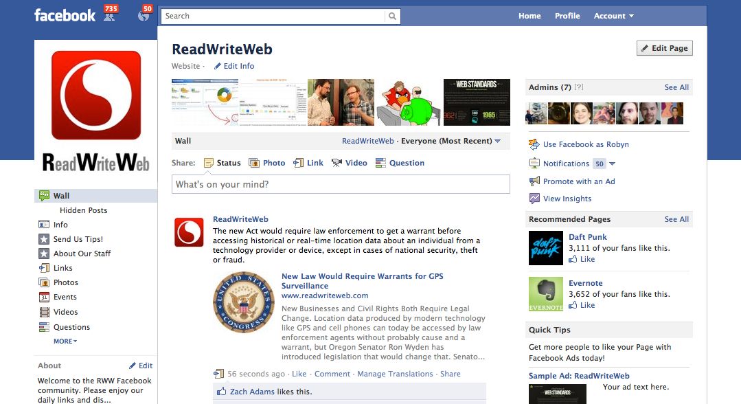 ReadWriteWeb Page on Facebook, October 2011