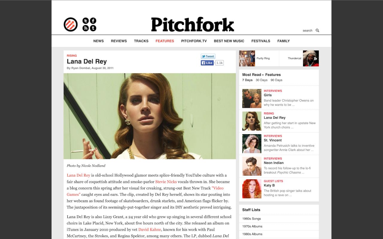 Pitchfork interview with Lana, August 2011