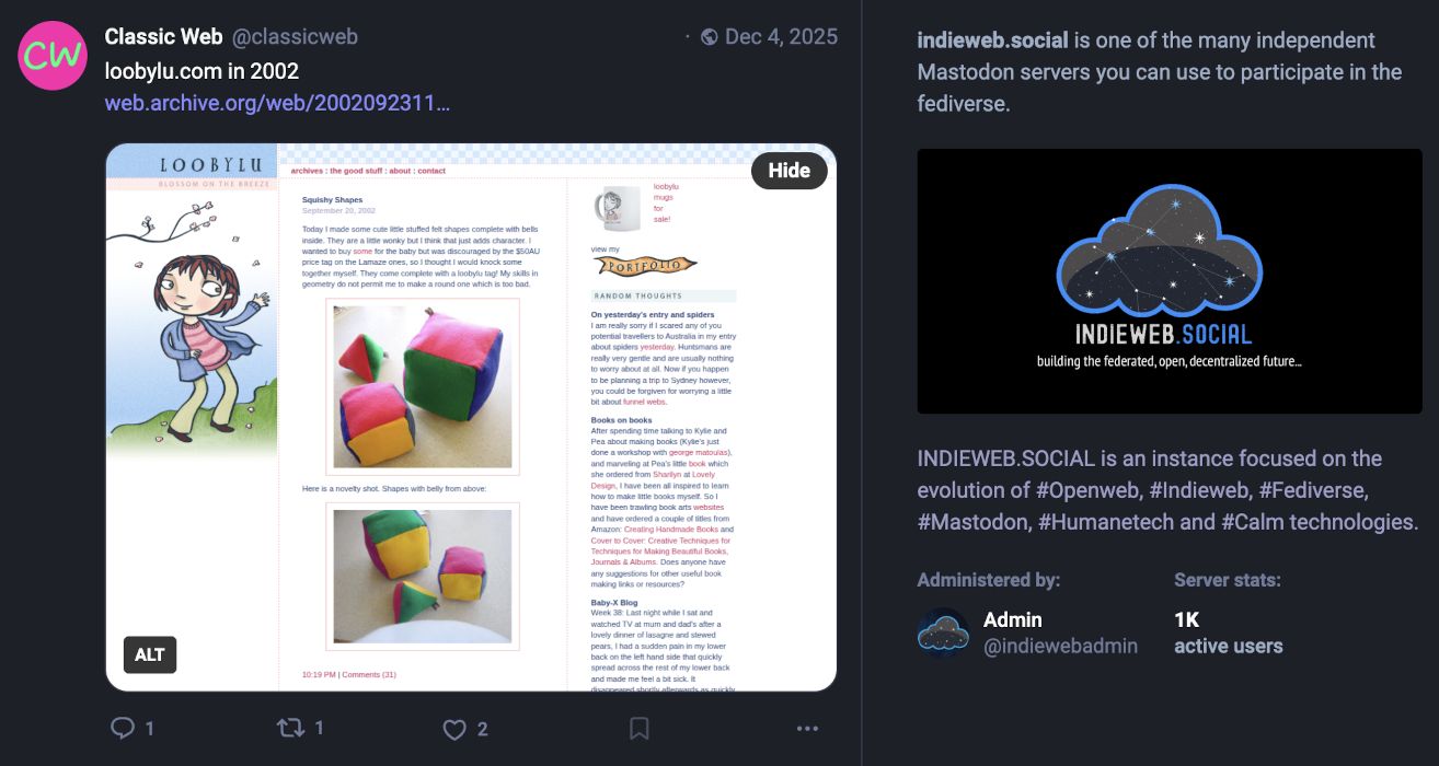 Classic Web Mastodon account