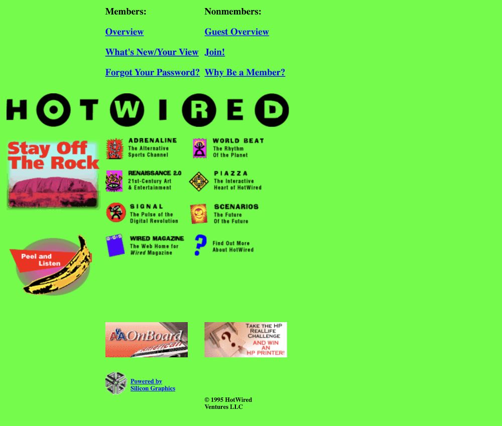 HotWired tables design, Novermber 1995