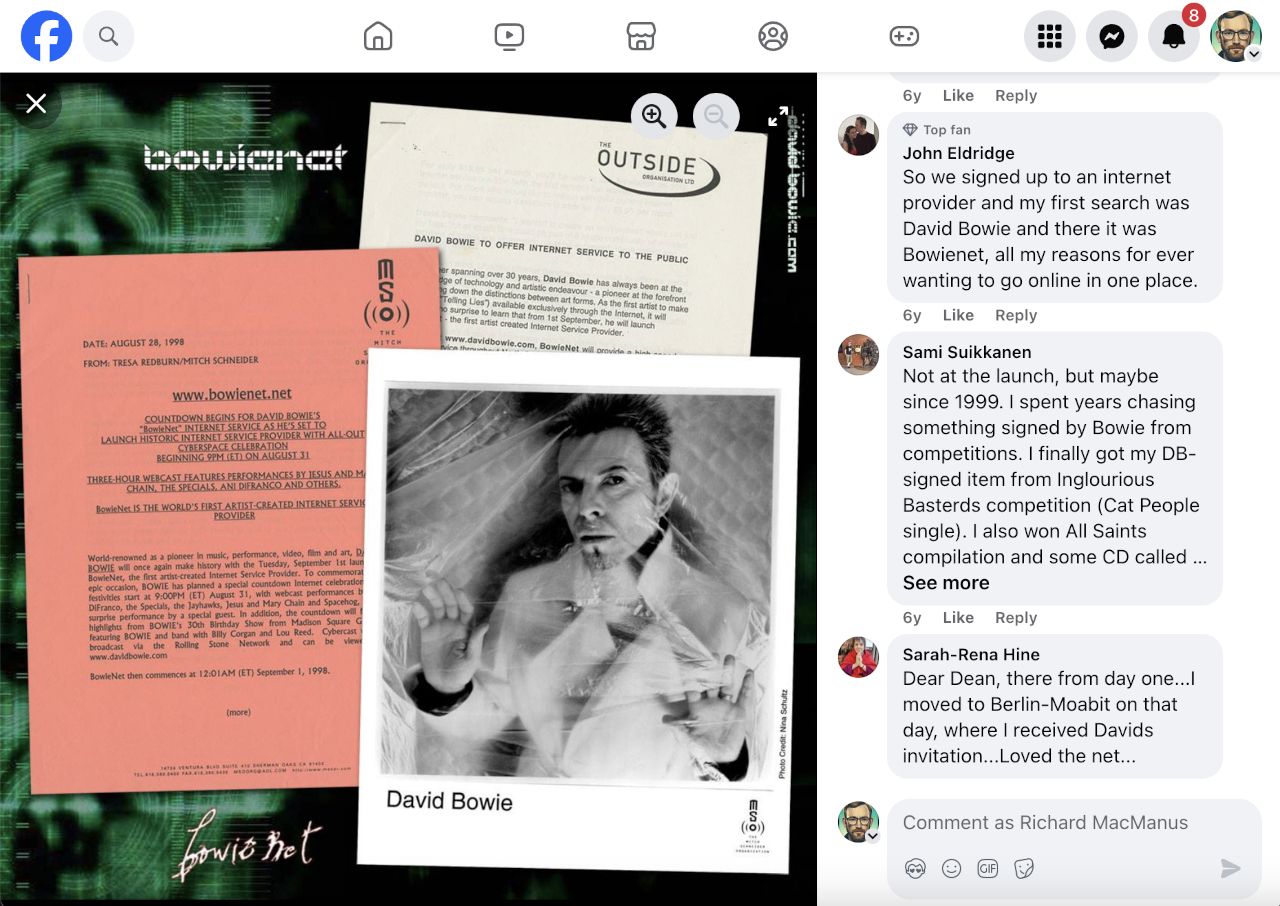 Screenshot of Bowie Facebook page from 2018