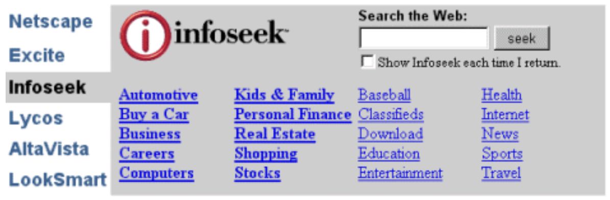Netscape Net Search options around June 1998