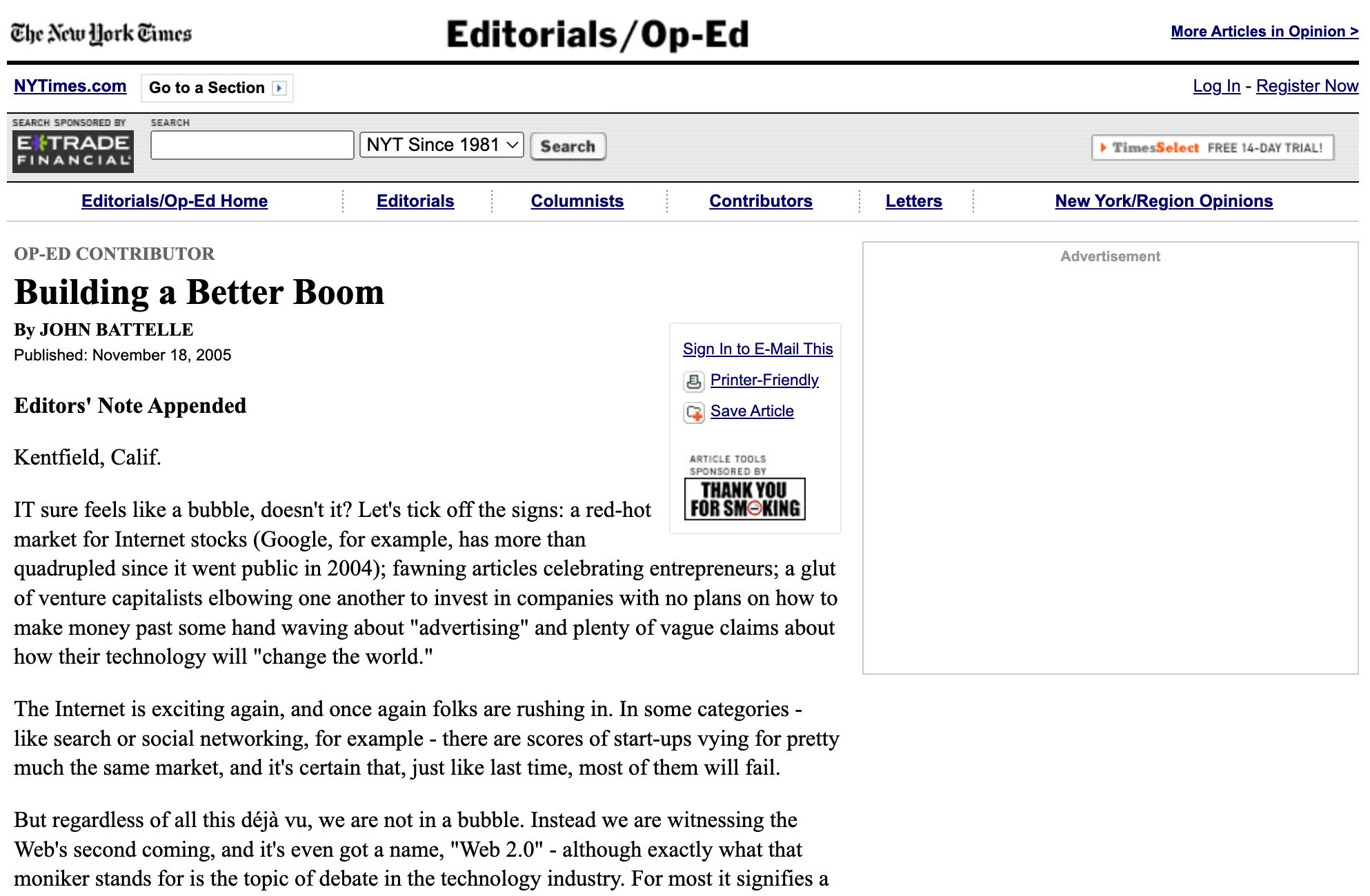 John Battelle’s “not a bubble” op-ed, Nov 05