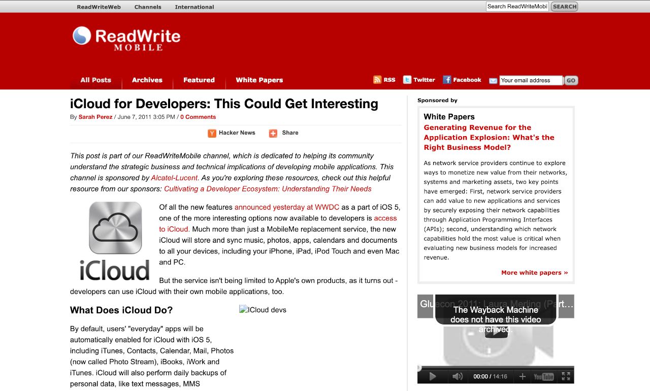 RWW Mobile coverage of iCloud, 2011