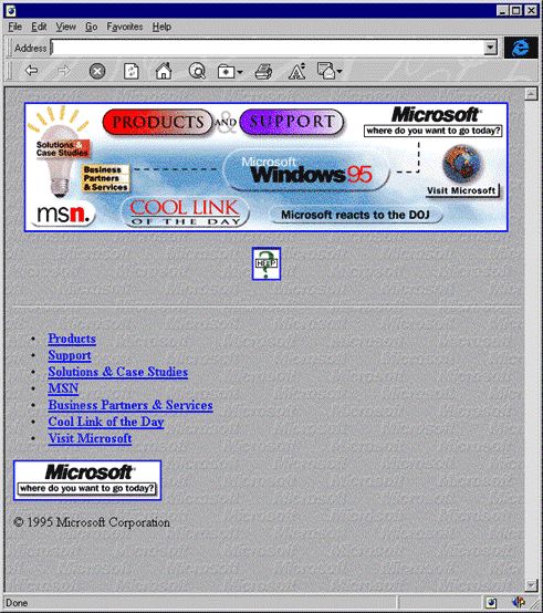 Microsoft.com at the time of the Windows 95 launch