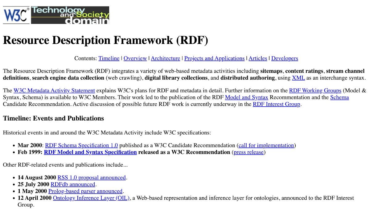 RDF webpage, August 2000