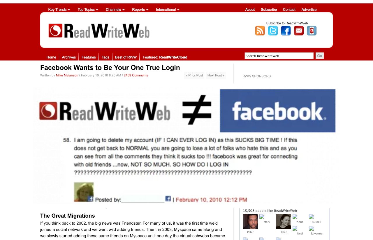 ReadWriteWeb Mistaken for Facebook Login — Hilarity Ensues