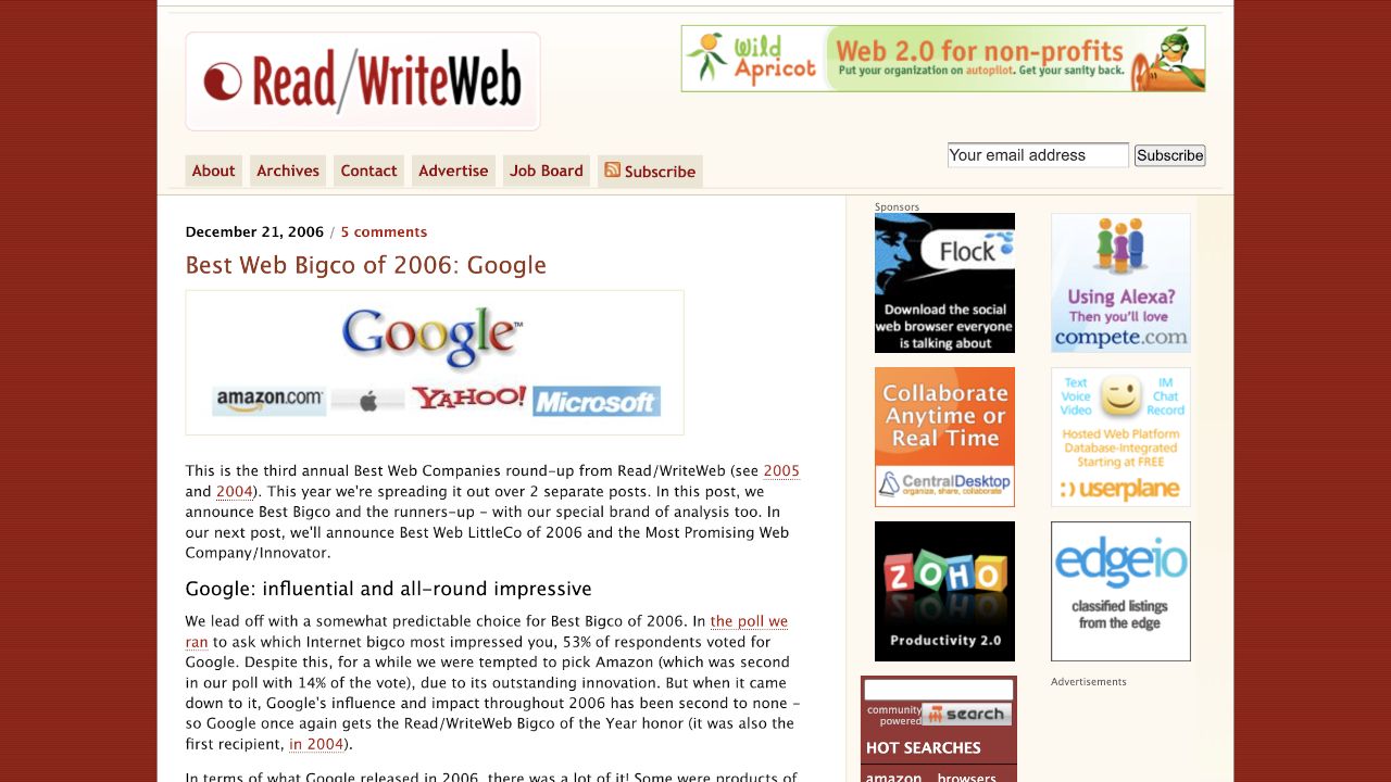 Best Web BigCo of 2006: Google