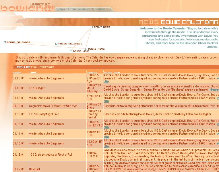 BowieNet calendar
