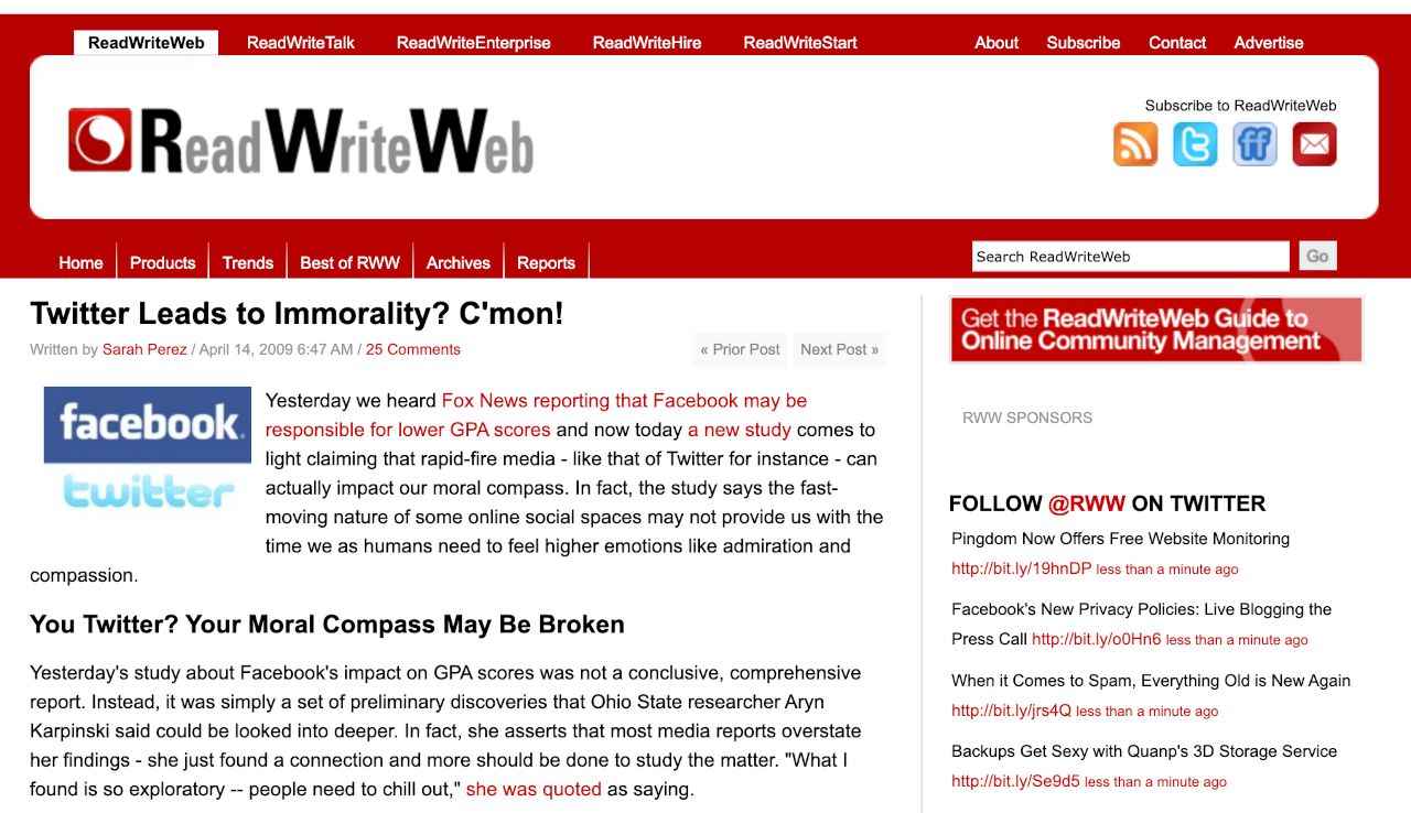 RWW post about Twitter, April 2009