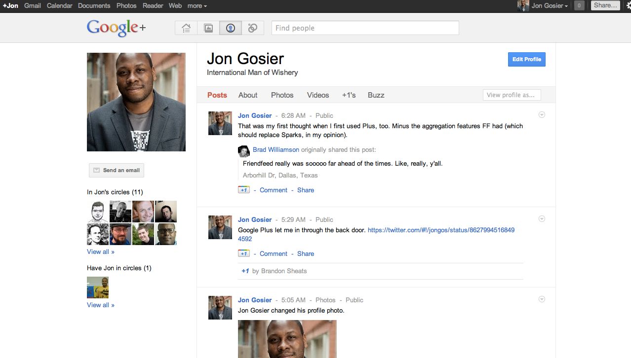 Google+ screenshot, 2011