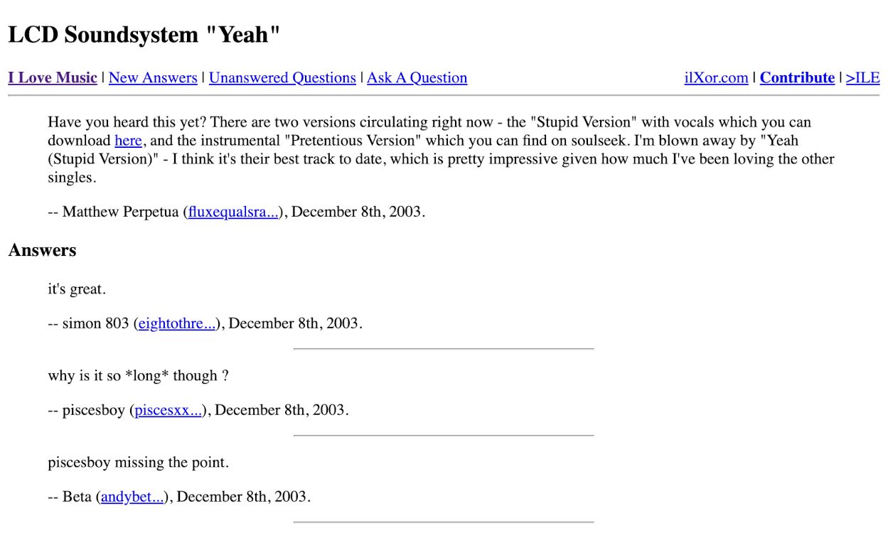I Love Music bulletin board, December 2003