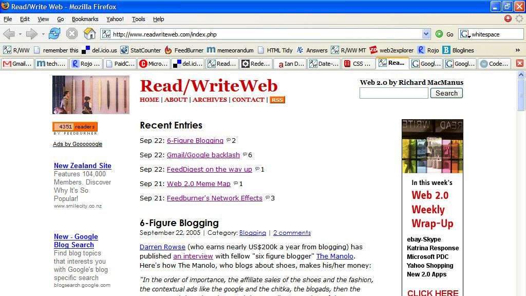 ReadWriteWeb on Wayback Machine vs. Old Screenshots