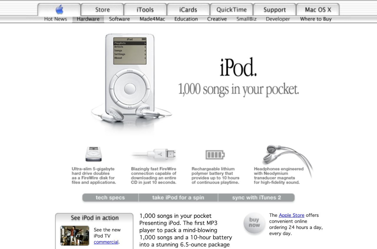 iPod webpage, October 2001