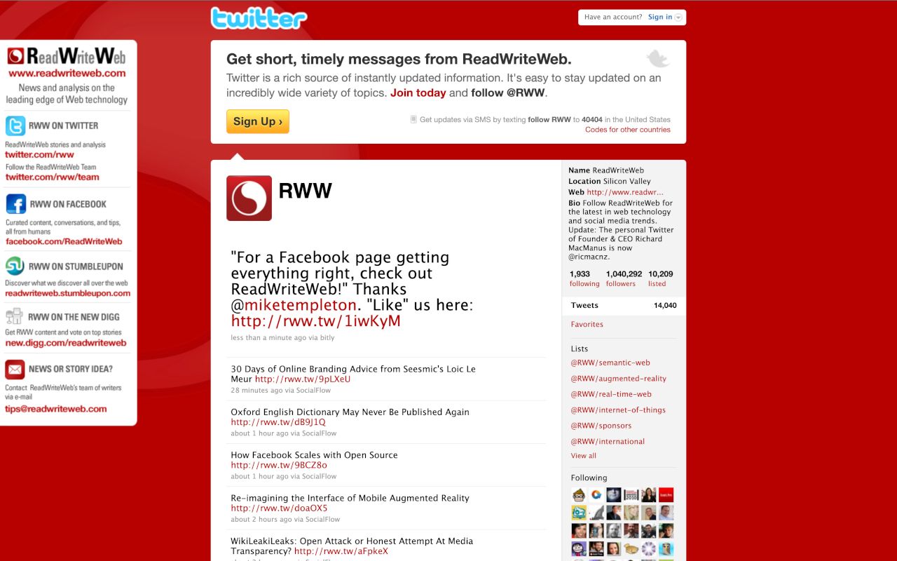 ReadWriteWeb Twitter account, 31 August 2010