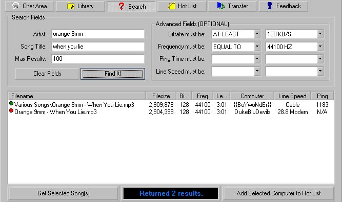 Napster search, November 1999