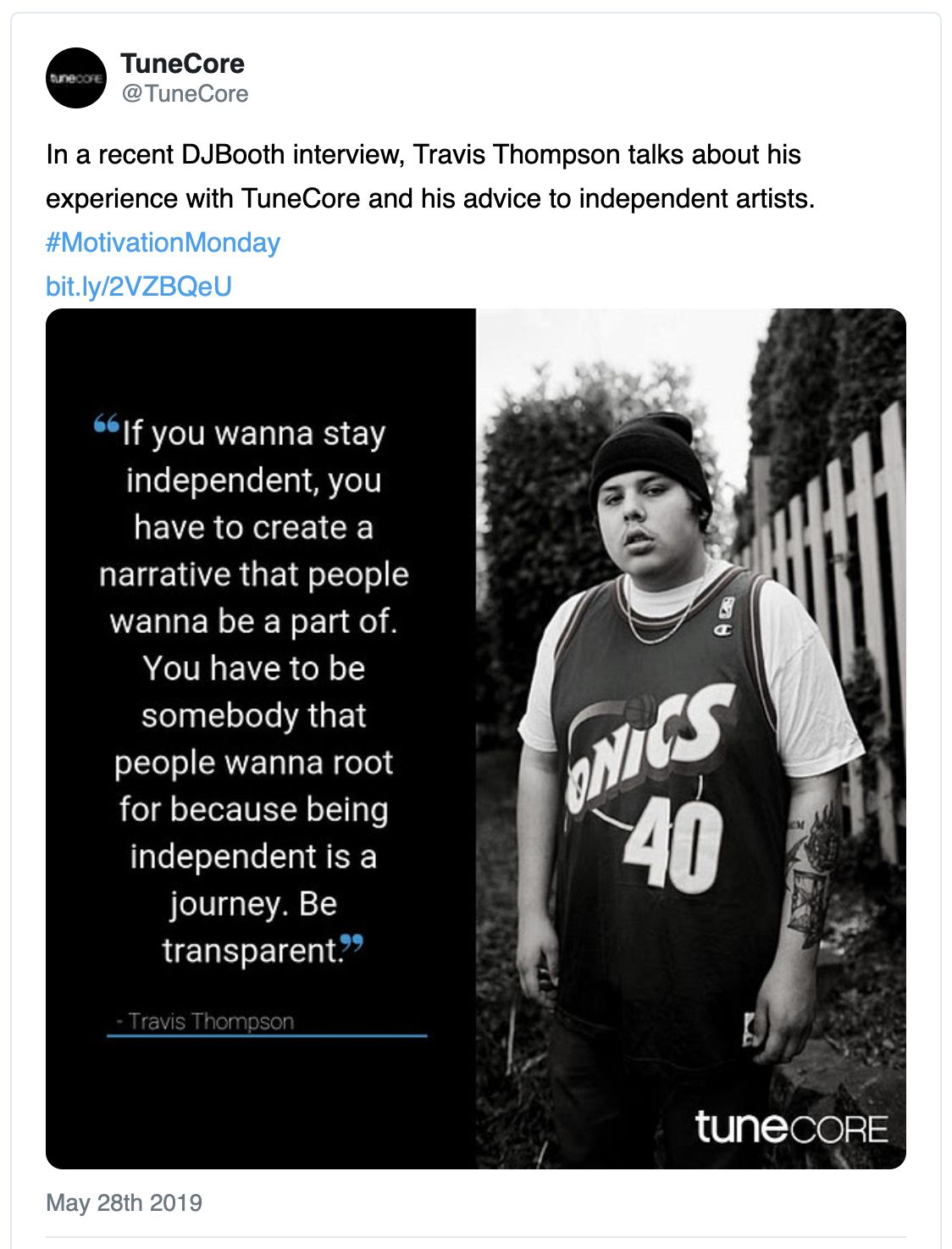 TuneCore on Twitter, May 28, 2019