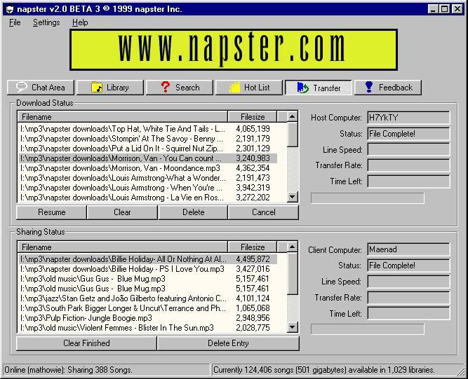 Napster software, 1999