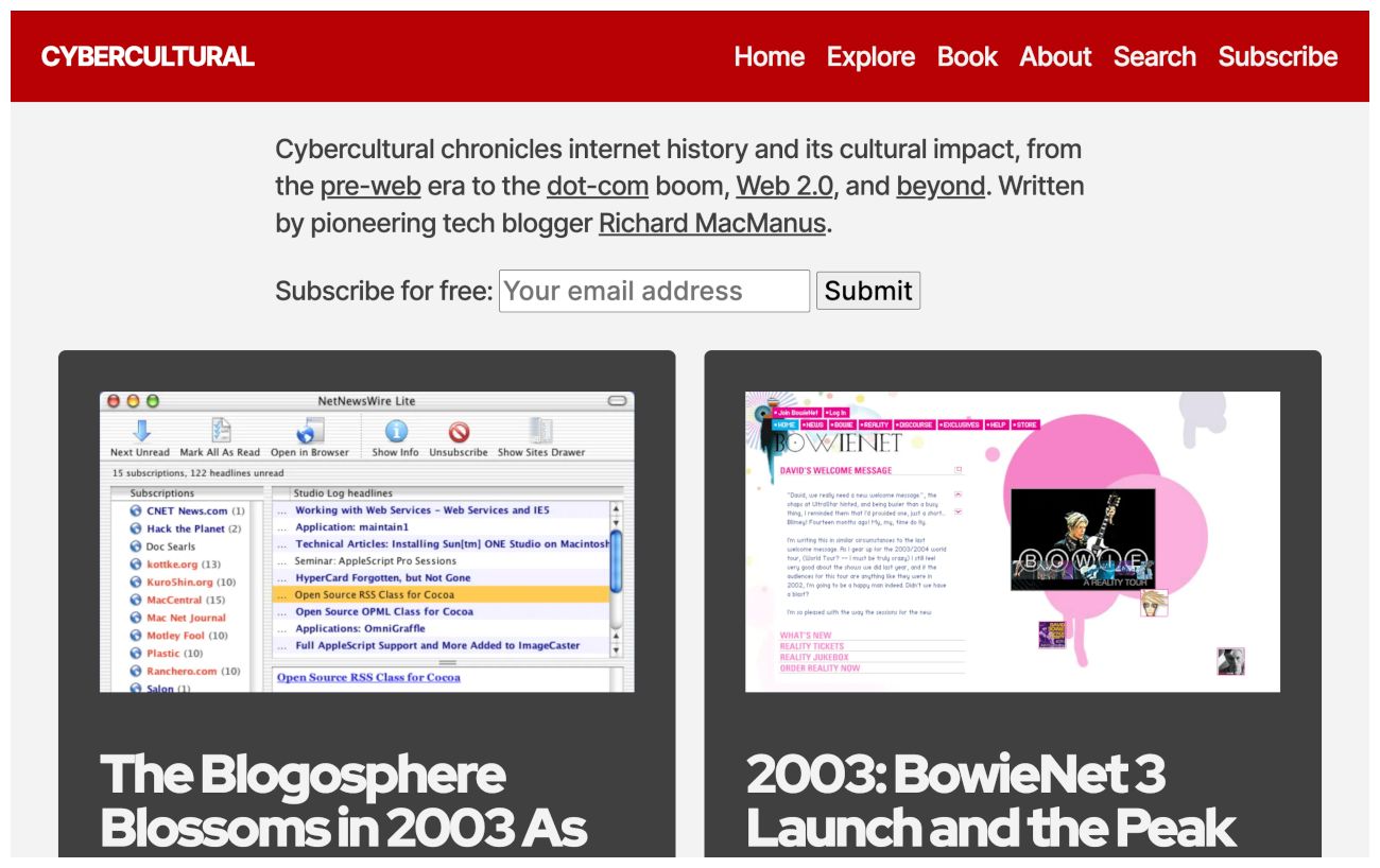 Cybercultural homepage, December 2025