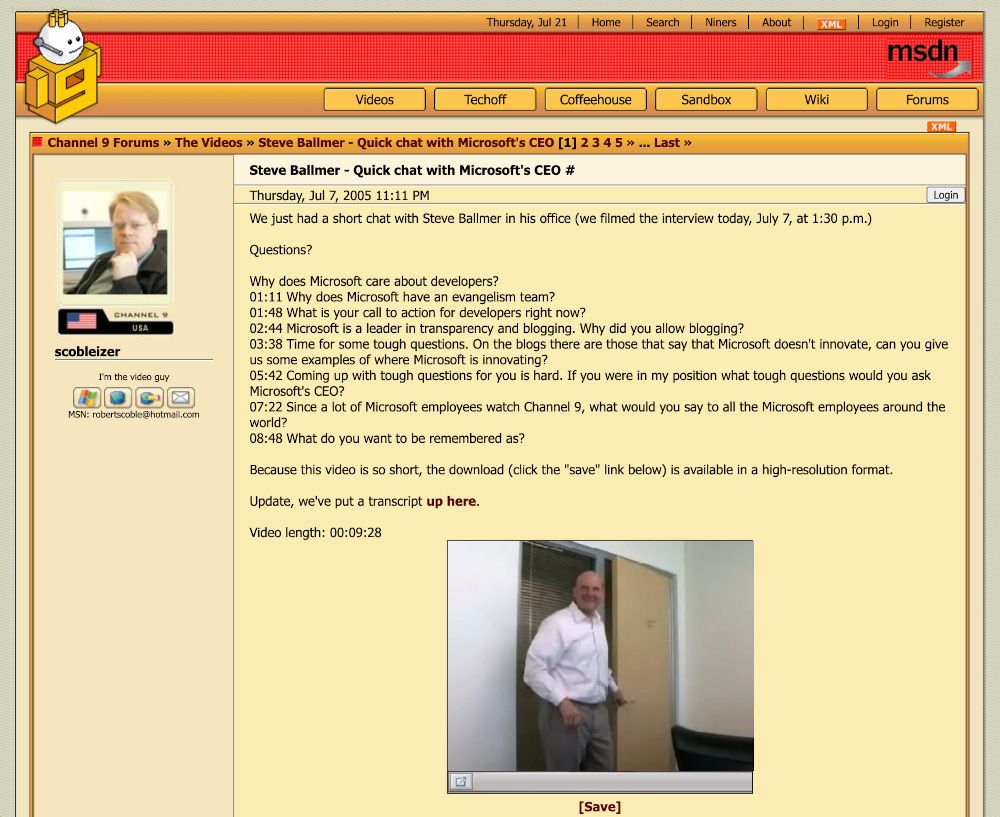 Robert Scoble’s interview with Steve Ballmer, July 2005