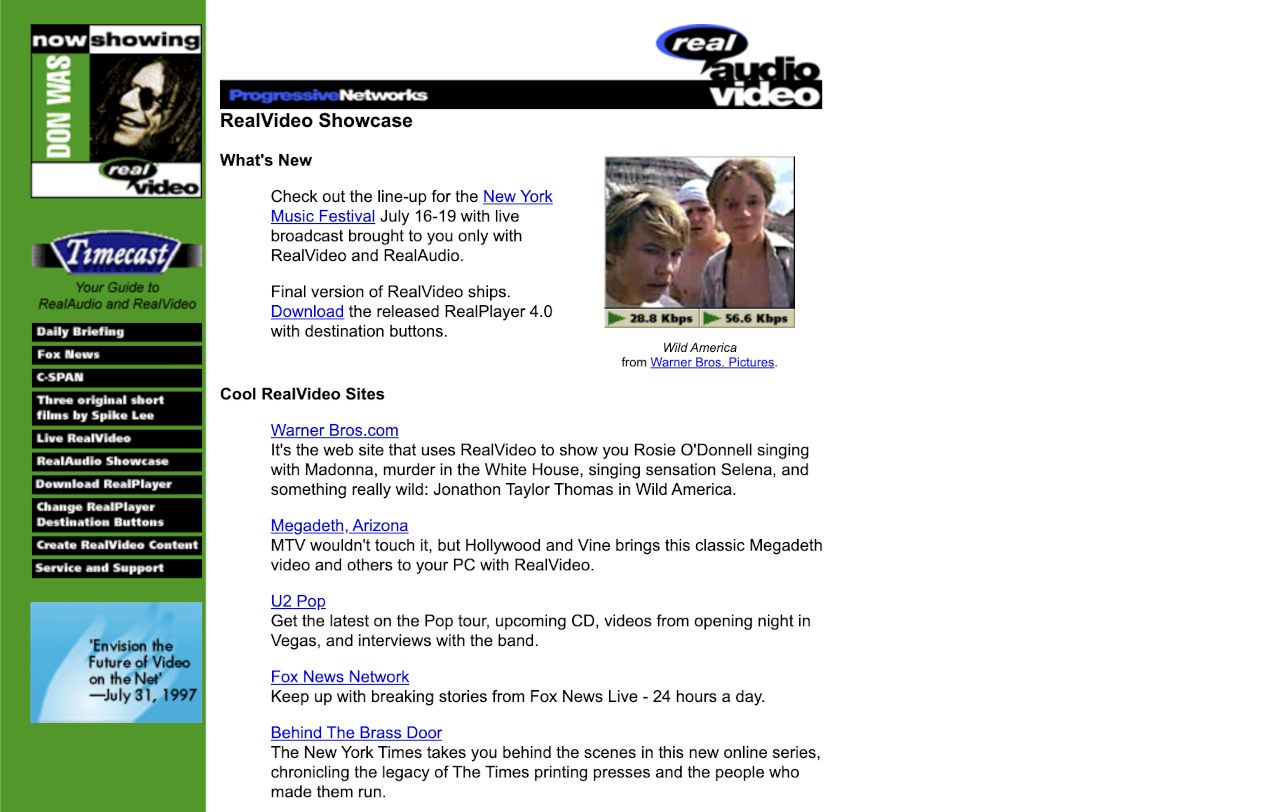RealVideo showcase, July 1997