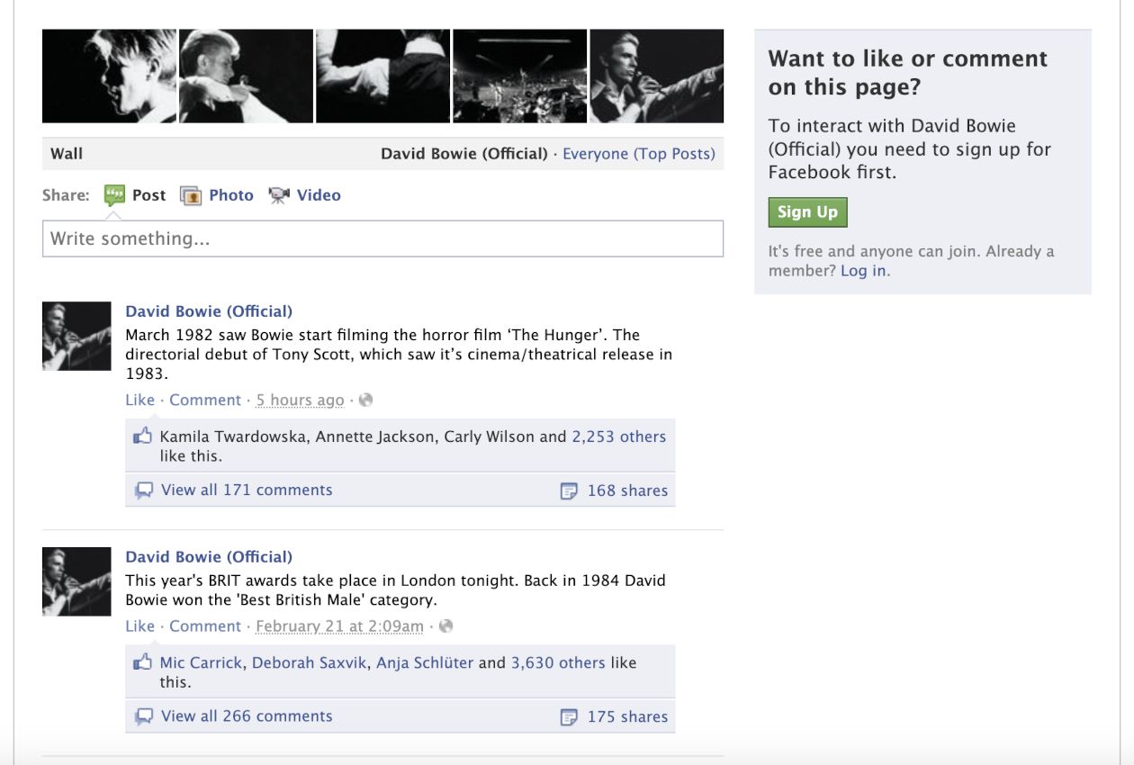 Bowie Facebook Page, March 2012