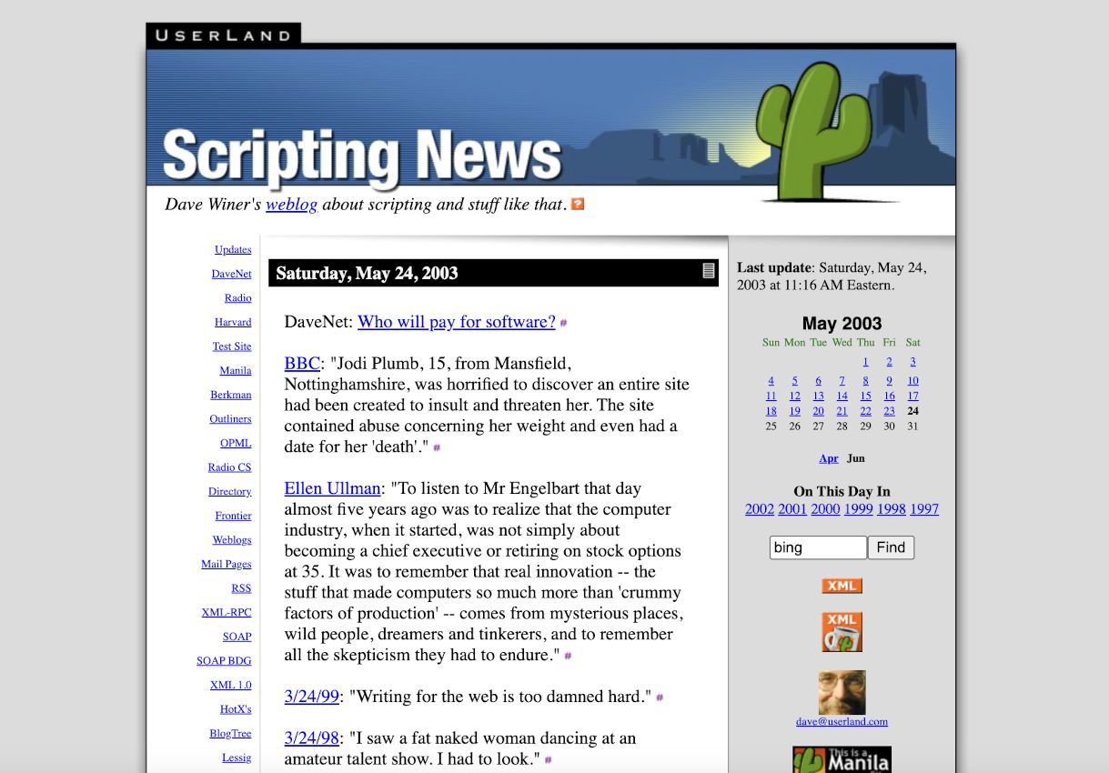 Scripting News, May 2003
