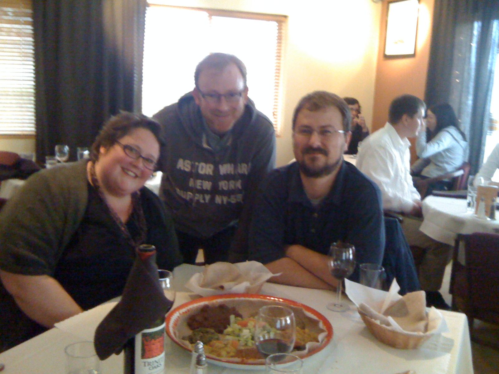 At dinner with Marshall and his wife, Mikalina, at an Ethiopian restaurant in Richmond