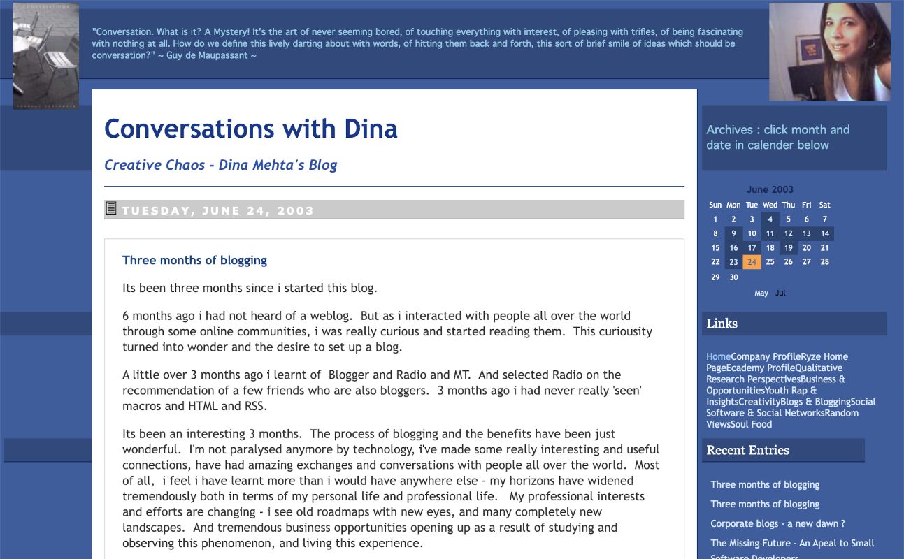 Dina Mehta's blog, June 2003
