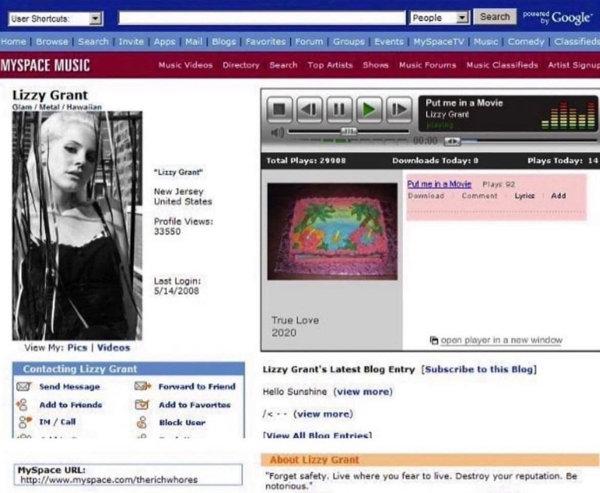 Lizzie Grant, MySpace 2008