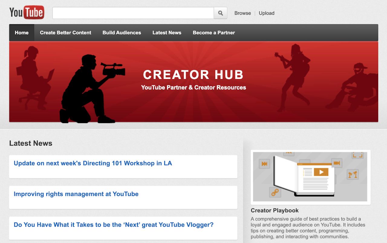 YouTube Creator Hub, April 2012