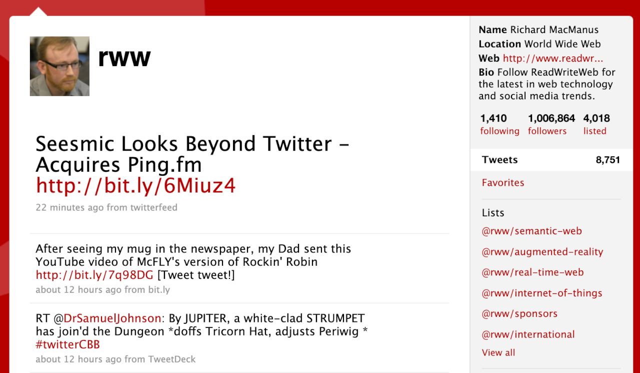 RWW Twitter account in January 2010