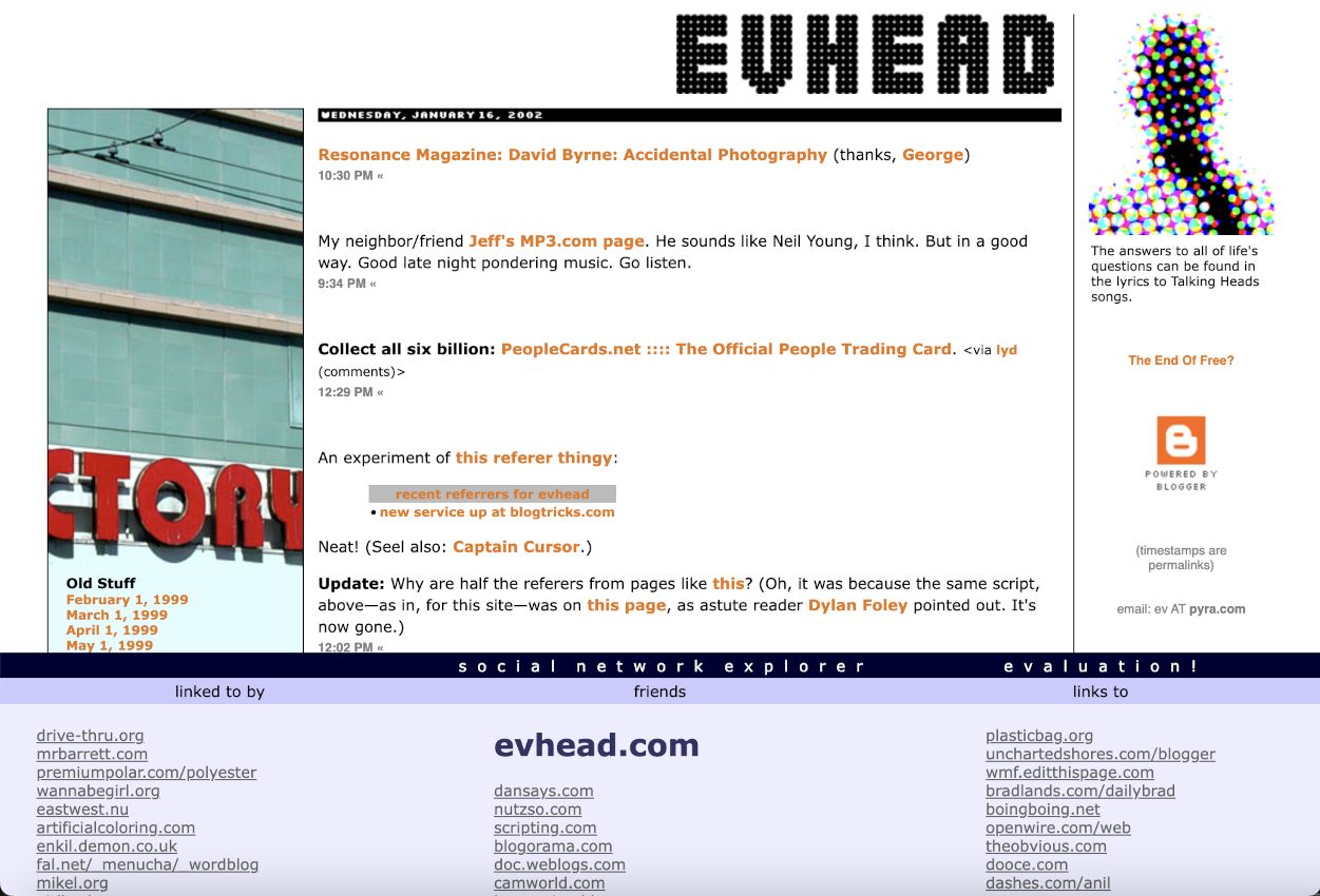 Evhead on Blogdex, December 2001