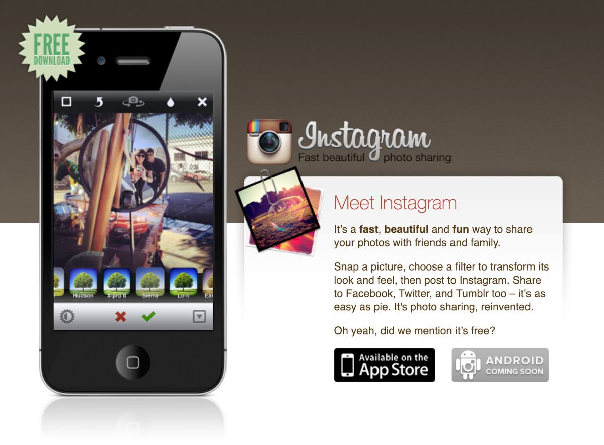 Instagram website, April 2012