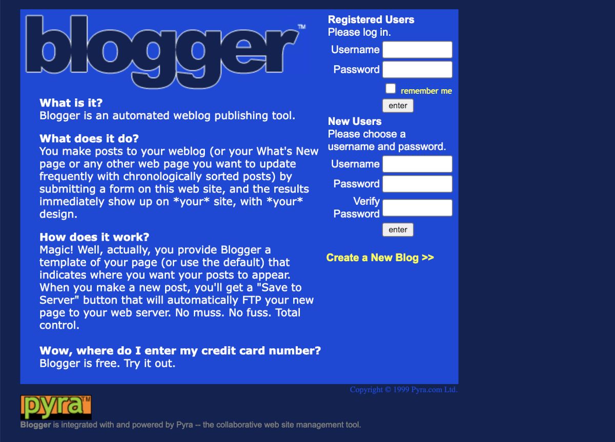 Blogger website 1999