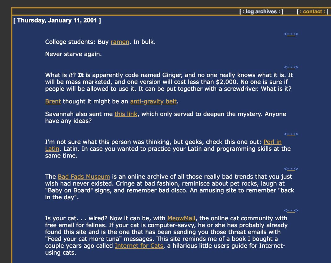Usr Bin Girl weblog, March 2001
