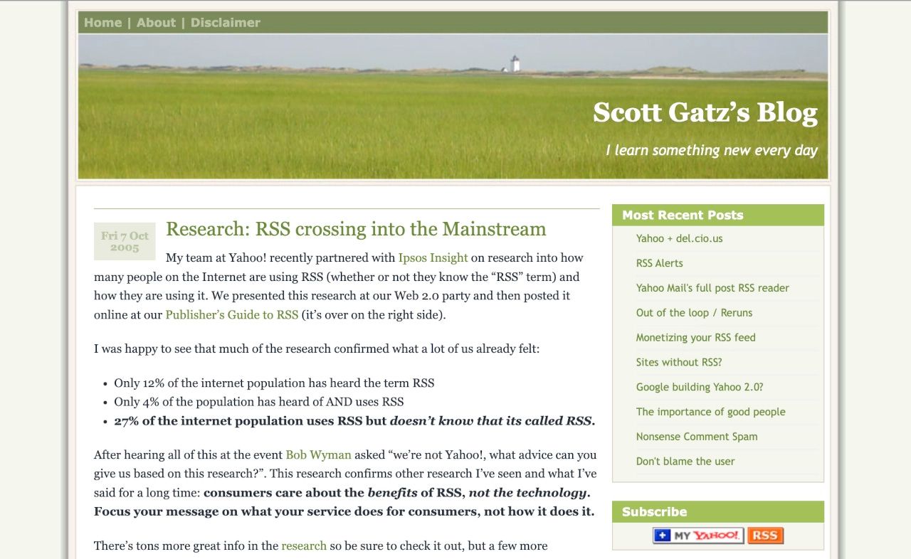 There were several active Yahoo! bloggers at this time, including Scott Gatz